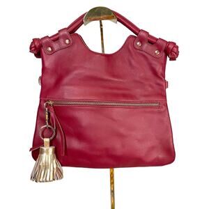 Pietro Shoulder Handbag Leather Red Golden Tassel Convertible Top Handle Bag